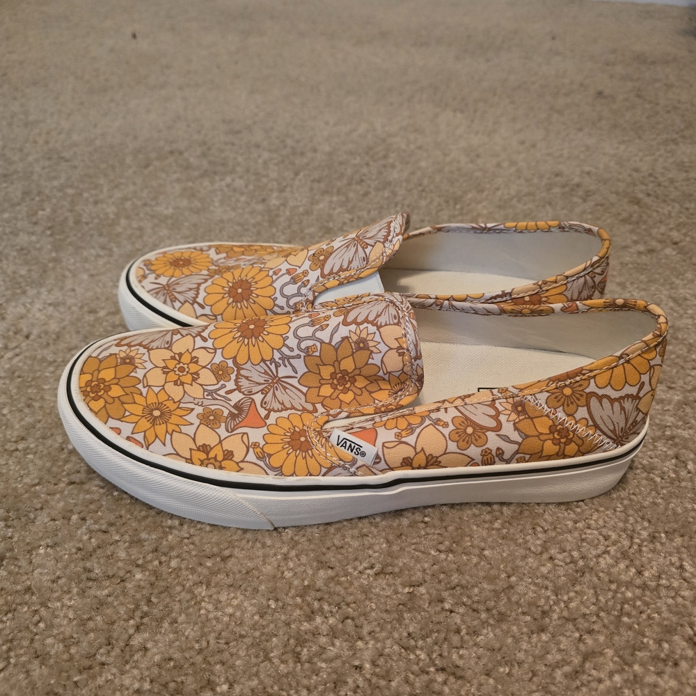 Vans Women's Floral Slip-On Sneakers - Orange and Cream